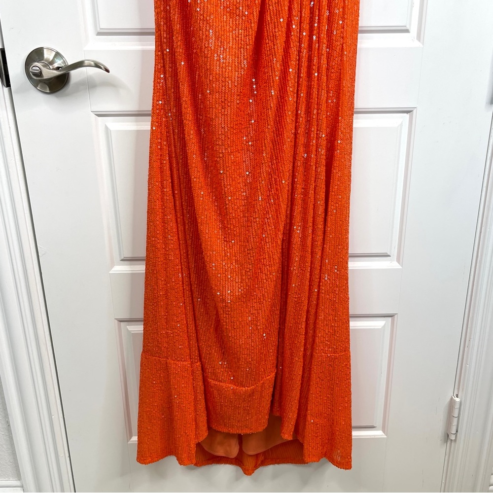 IEENA FOR MAC DUGGAL Sequined Halter Gown NEW Size 8 Tangerine Orange Dress - Picture 6 of 15